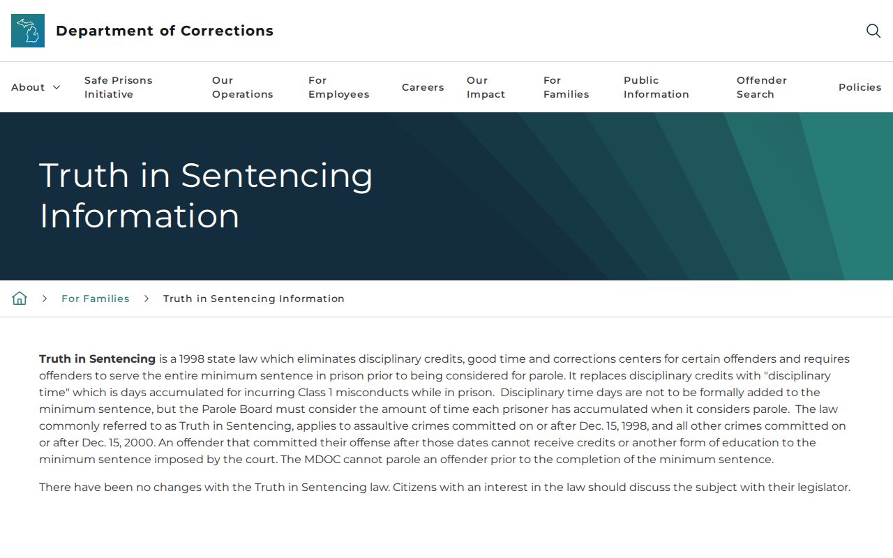 Michigan truth-in-sentencing rules for Lapeer County state-prison release dates