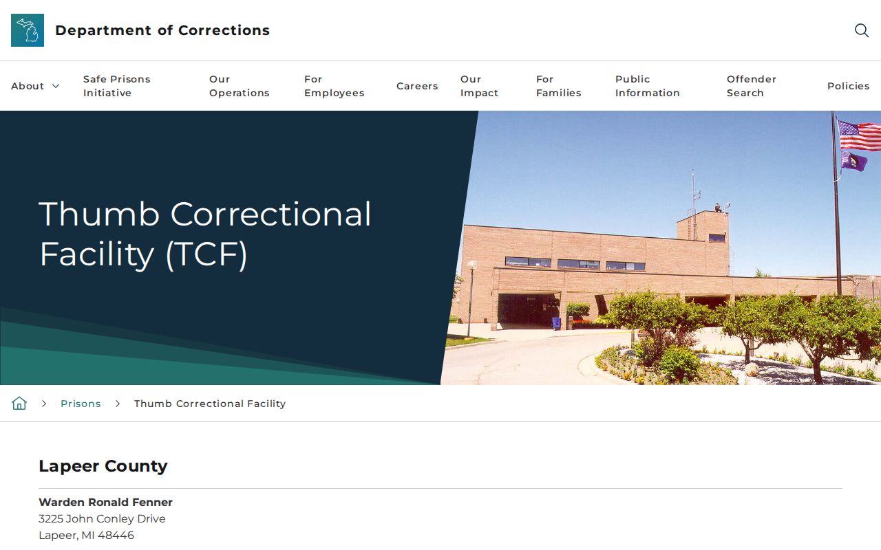Thumb Correctional Facility release search and official MDOC profile