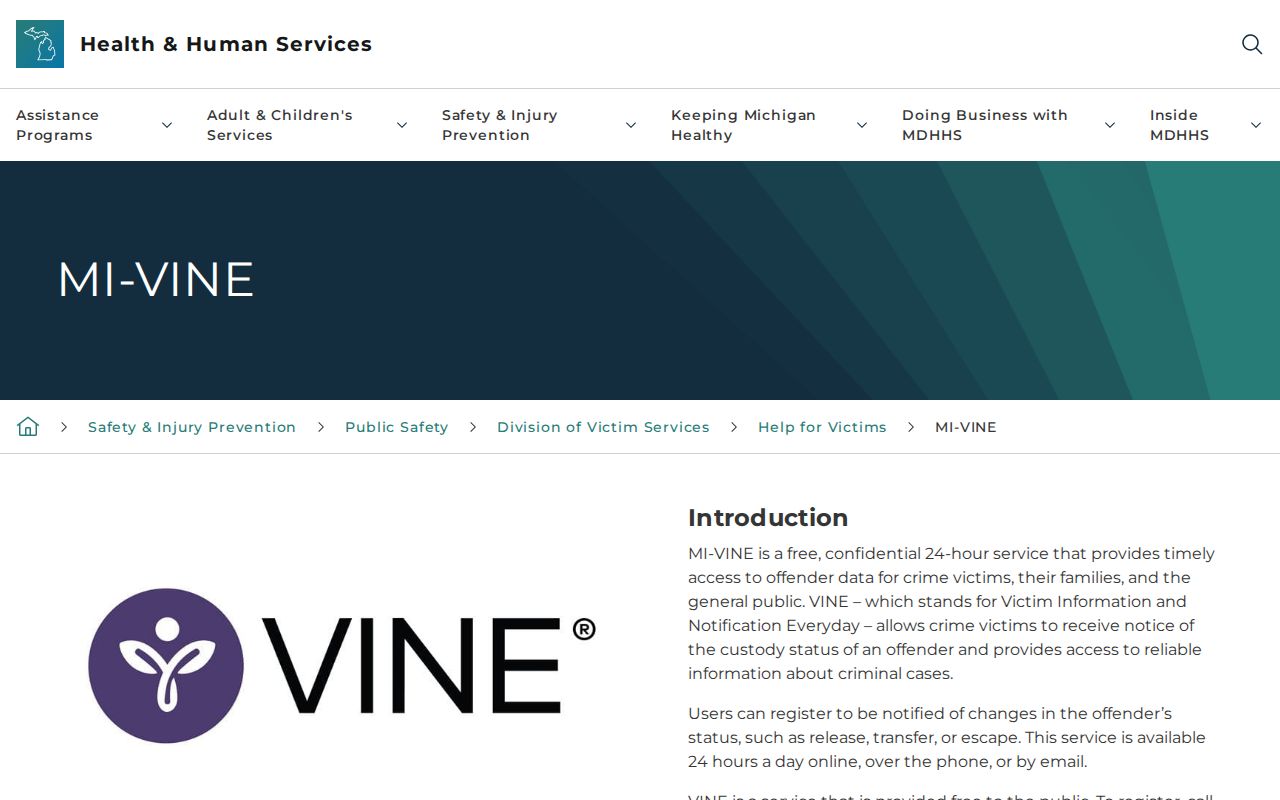 Michigan VINE coverage and release alert phone number for Lapeer County